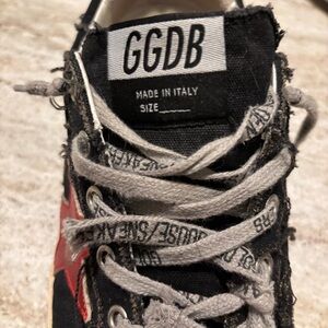 Golden Goose Black Canvas Sneakers with Red Star Accent